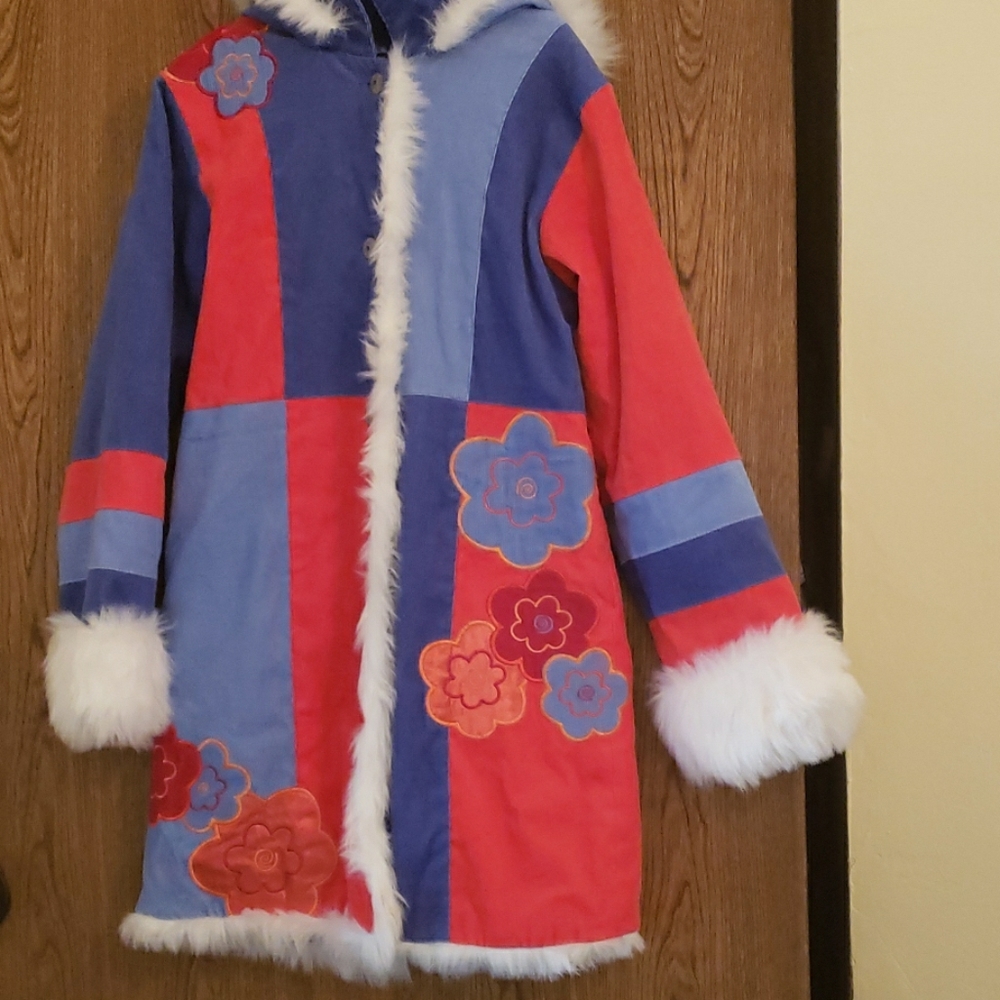 Girls' Cute Corduroy Fur trimmed Detailed coat